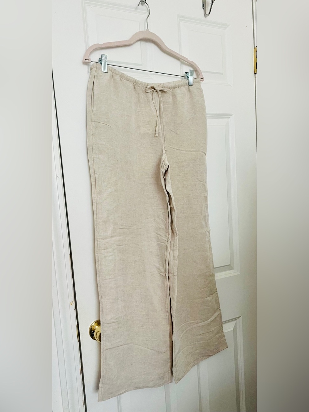 NWT H&M Beige Wide-Leg Linen-Blend Pants Trouser Style